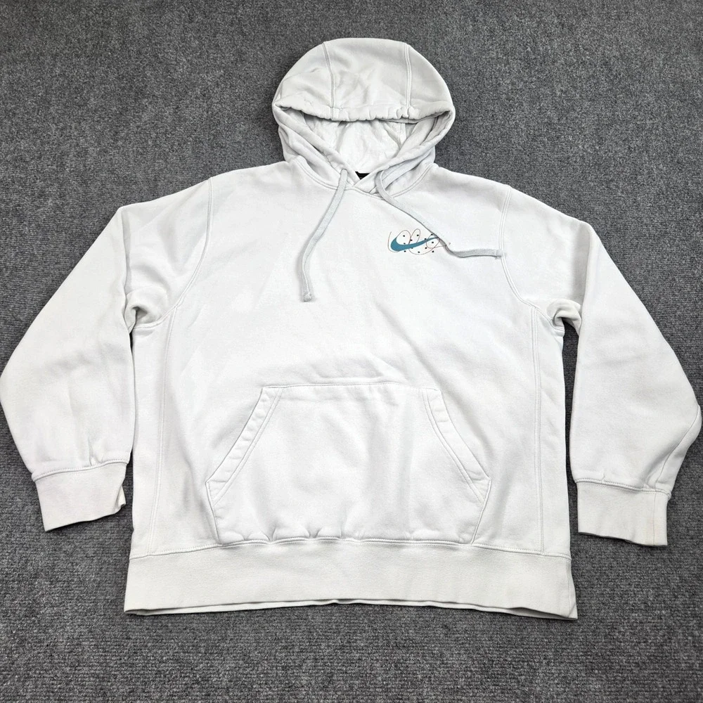 Nike Sportswear Club Fleece Hoodie Mens Large White Graphic Swoosh Streetwear